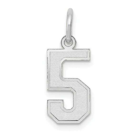 14k White Gold, Jersey Collection, Small Number 5 Pendant - Picture 1 of 5